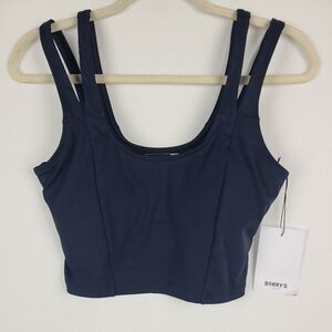 NEW BARRY'S Women's Ink Blue Split Strap Tank Top Sz XS. Built in Bra. MSRP $68